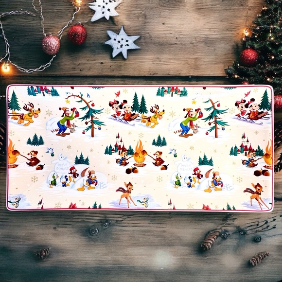 Disney Parks Retro Storybook Holiday Mickey Mouse & Friends Ceramic Tray - Picture 1 of 14